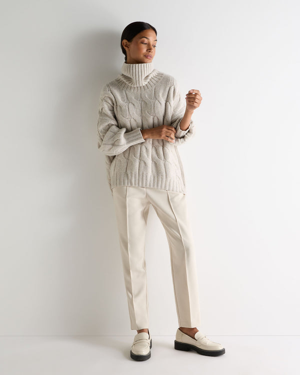 N.peal Women's Hana Chunky Cable Turtle Neck Cashmere Sweater In Ash Grey Marl