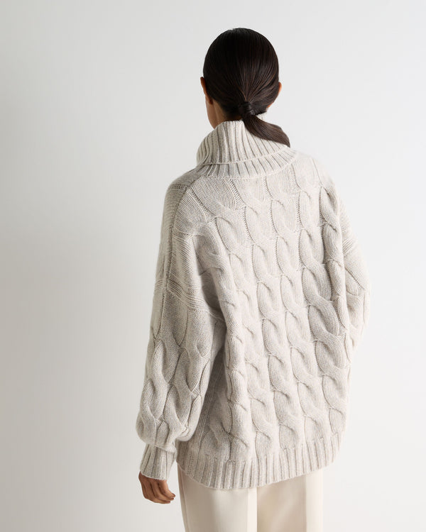 N.peal Women's Hana Chunky Cable Turtle Neck Cashmere Sweater In Ash Grey Marl