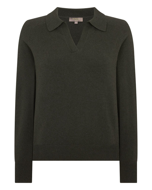 N.peal Women's Harriet Cashmere Polo Shirt In Arabica Khaki Green