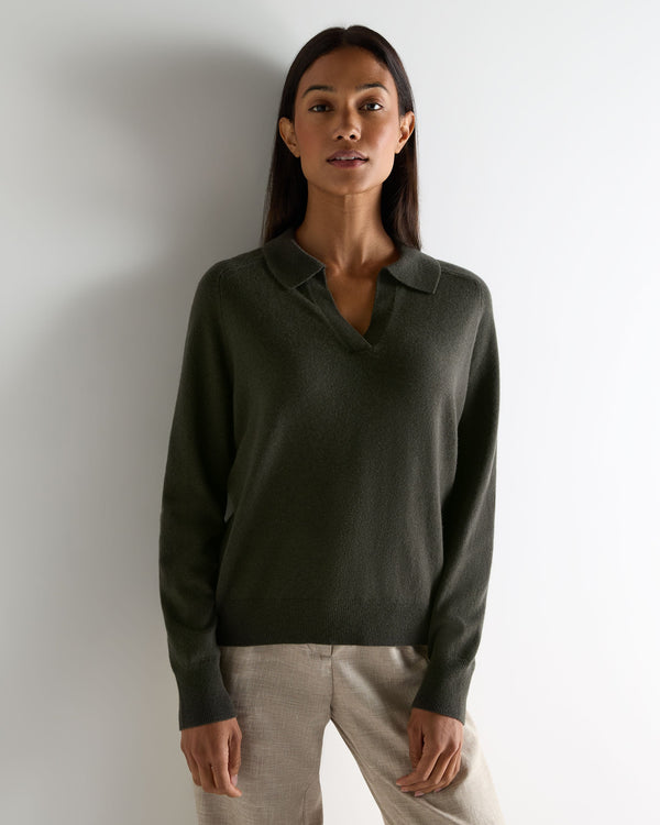 n.peal Women's Harriet Cashmere Polo Shirt In Arabica Khaki Green