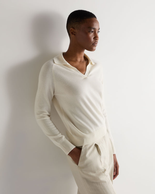 n.peal Women's Harriet Cashmere Polo Shirt In New Ivory White