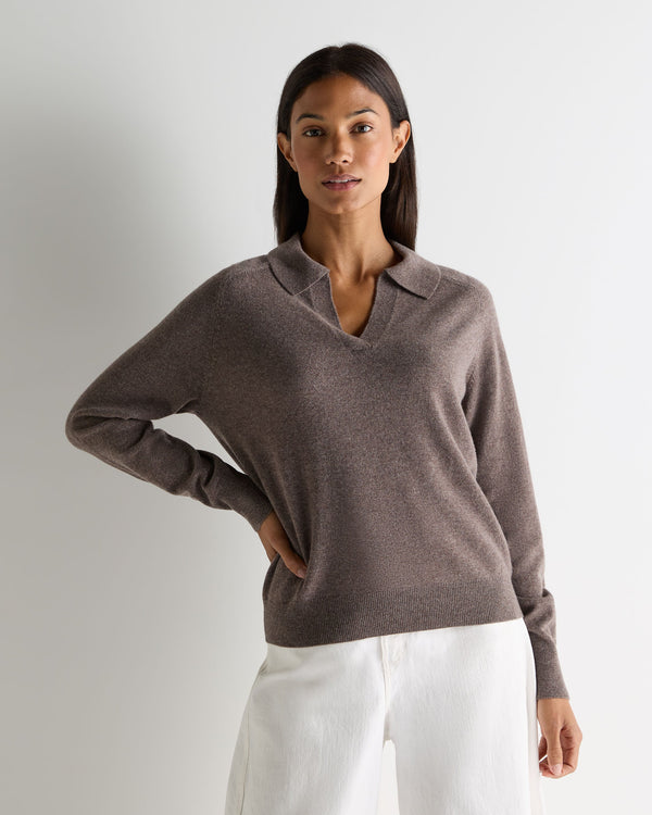 n.peal Women's Harriet Cashmere Polo Shirt In Otter Brown