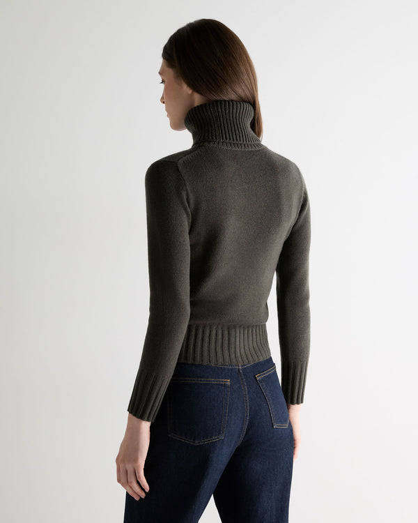 N.peal Women's Hazel Chunky Turtle Neck Cashmere Sweater In Arabica Khaki Green