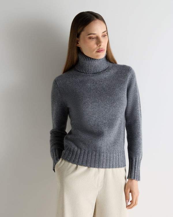 n.peal Women's Hazel Chunky Turtle Neck Cashmere Sweater In Grey Melange