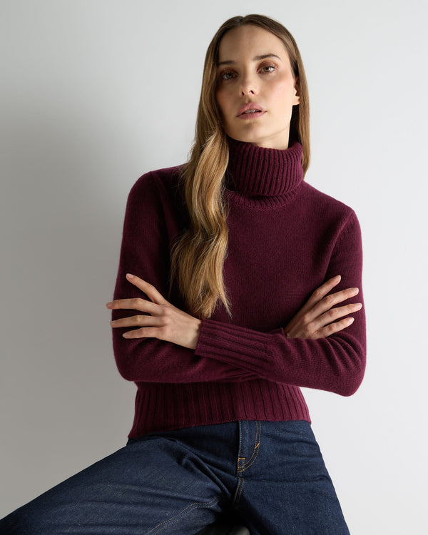 n.peal Women's Hazel Chunky Turtle Neck Cashmere Sweater In Bordeaux Red