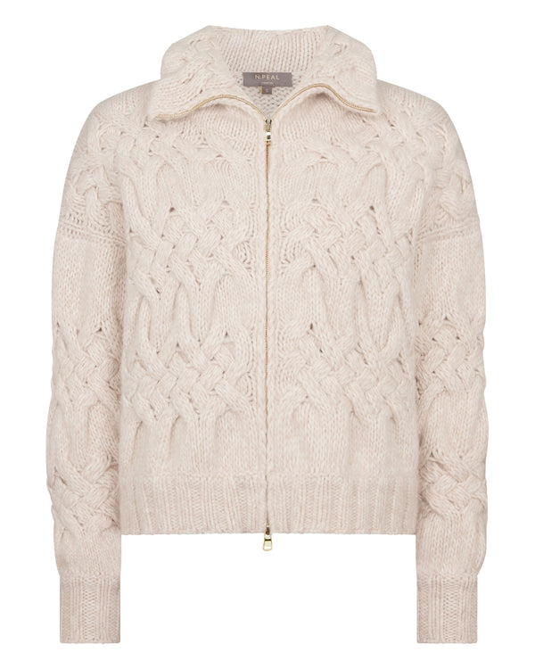N.peal Women's Hero Zip Cable Cashmere Sweater In Ecru White