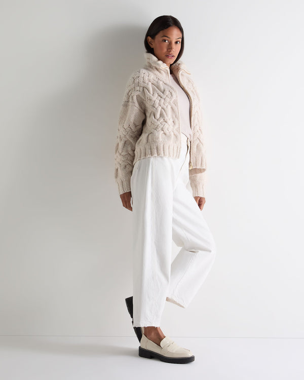 N.peal Women's Hero Zip Cable Cashmere Sweater In Ecru White