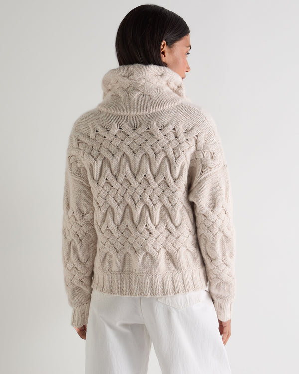 N.peal Women's Hero Zip Cable Cashmere Sweater In Ecru White