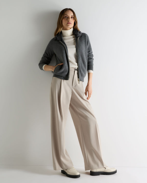 N.peal Women's Honeycomb Full Zip Cashmere Sweater With Fur Trim In Elephant Grey