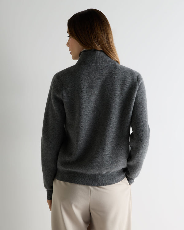 N.peal Women's Honeycomb Full Zip Cashmere Sweater With Fur Trim In Elephant Grey