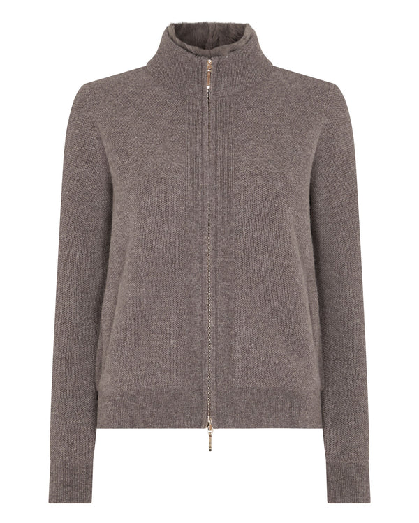 N.peal Women's Honeycomb Full Zip Cashmere Sweater With Fur Trim In Otter Brown