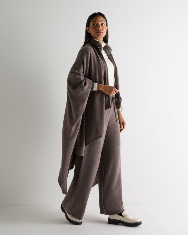 N.peal Women's Honeycomb Full Zip Cashmere Sweater With Fur Trim In Otter Brown