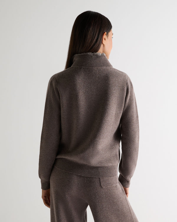N.peal Women's Honeycomb Full Zip Cashmere Sweater With Fur Trim In Otter Brown