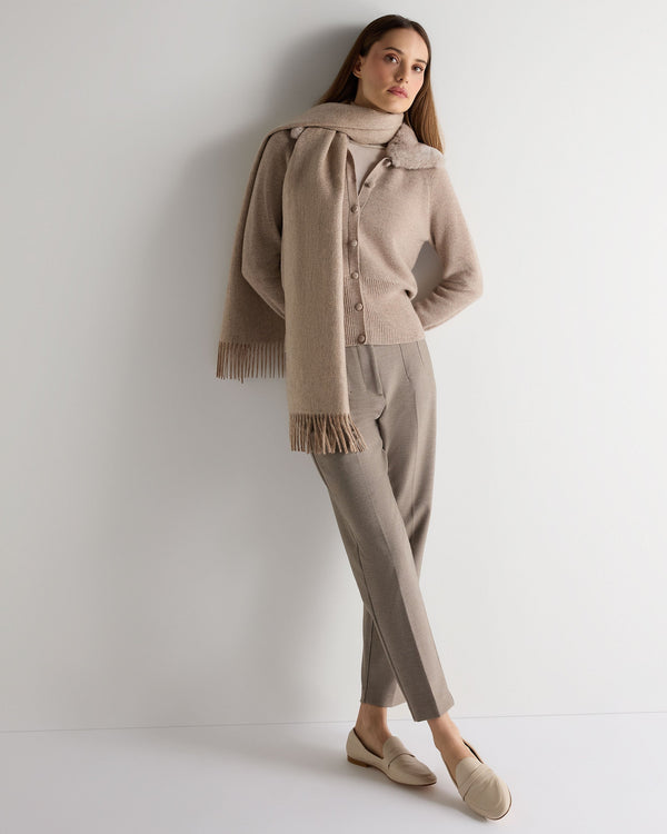 n.peal Women's Honeycomb Fur Trim Cashmere Cardigan In Oatmeal Brown