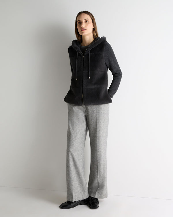 N.peal Women's Honeycomb Fur Trim Cashmere Hoodie In Deep Charcoal Grey