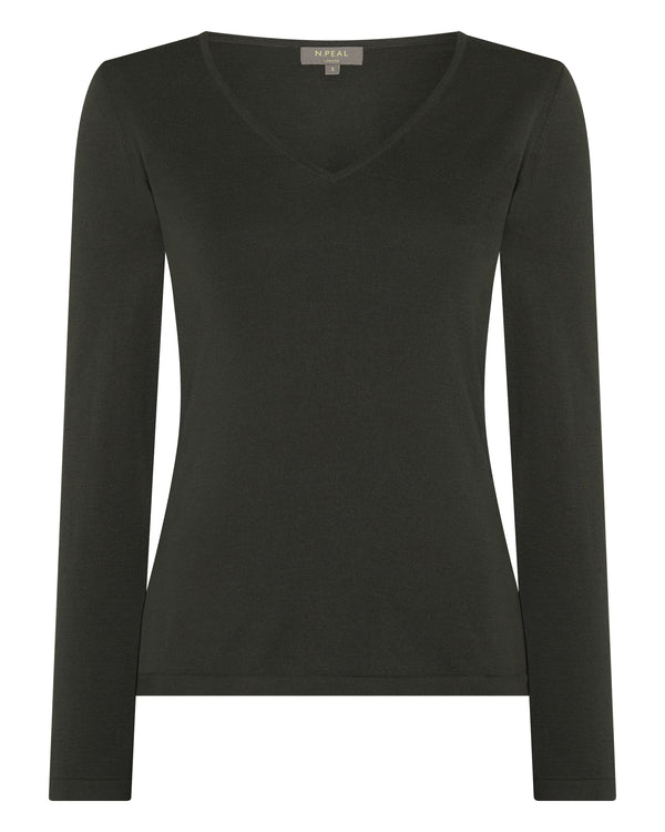 N.peal Women's Imogen Superfine Cashmere V Neck Sweater In Arabica Khaki Green
