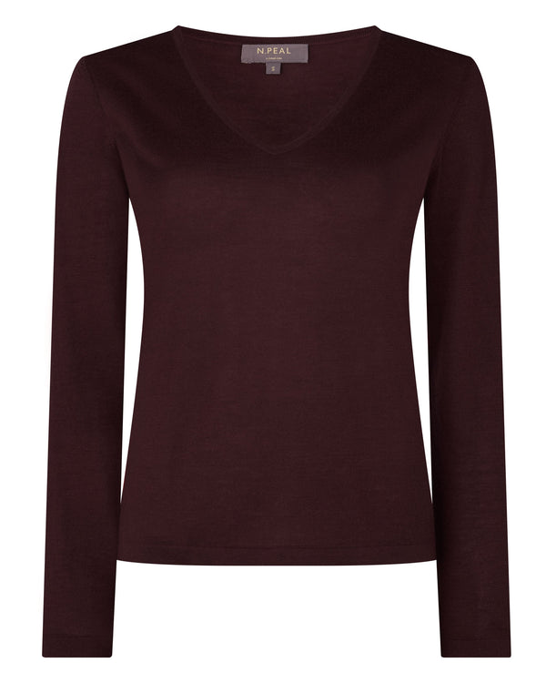 N.peal Women's Imogen Superfine Cashmere V Neck Sweater In Claret Red