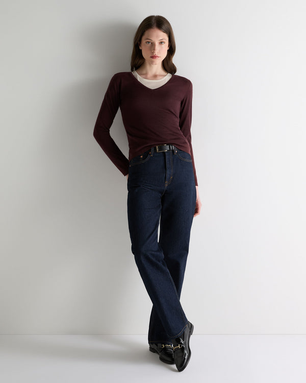 N.peal Women's Imogen Superfine Cashmere V Neck Sweater In Claret Red