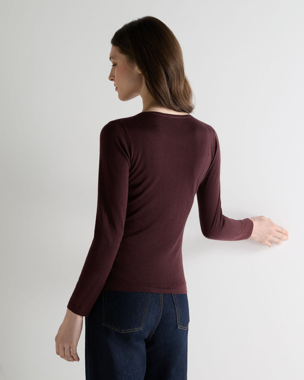 N.peal Women's Imogen Superfine Cashmere V Neck Sweater In Claret Red