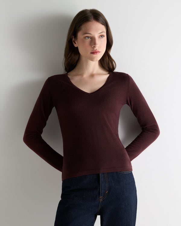 n.peal Women's Imogen Superfine Cashmere V Neck Sweater In Claret Red