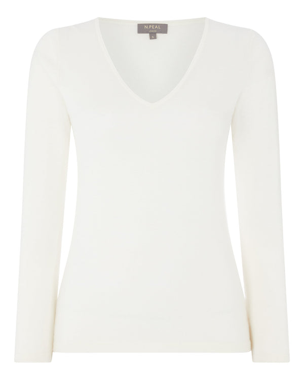 N.peal Women's Imogen Superfine Cashmere V Neck Sweater In New Ivory White