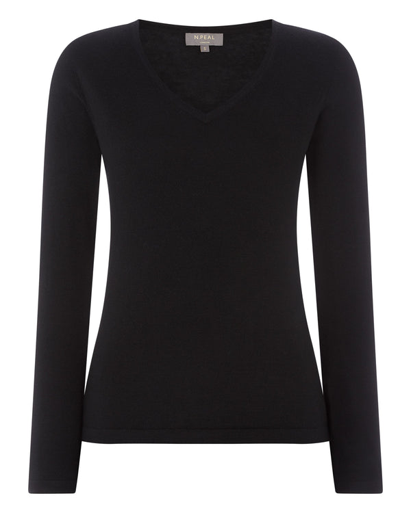 N.peal Women's Imogen Superfine Cashmere V Neck Sweater In Black