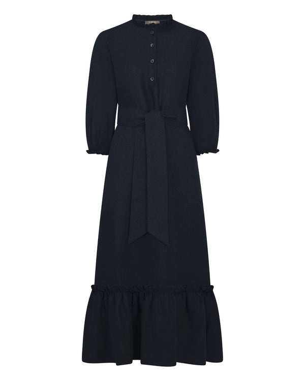 N.peal Women's Iris Ruffle Linen Dress In Navy Blue
