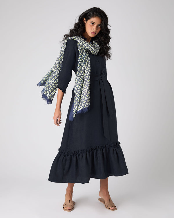 N.peal Women's Iris Ruffle Linen Dress In Navy Blue
