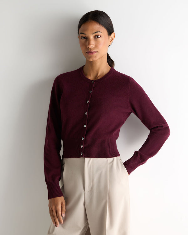 n.peal Women's Ivy Cropped Cashmere Cardigan In Bordeaux Red