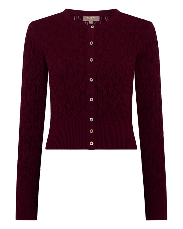 N.peal Women's Lace Stitch Cashmere Cardigan In Bordeaux Red