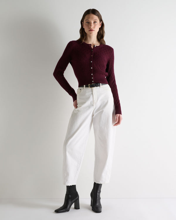 N.peal Women's Lace Stitch Cashmere Cardigan In Bordeaux Red