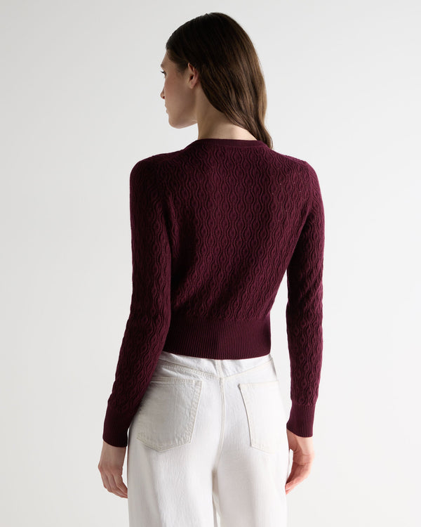 N.peal Women's Lace Stitch Cashmere Cardigan In Bordeaux Red