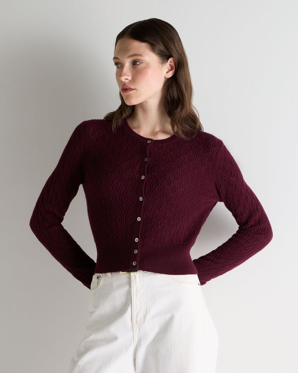n.peal Women's Lace Stitch Cashmere Cardigan In Bordeaux Red