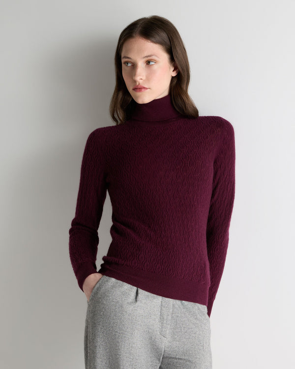 n.peal Women's Lace Stitch Cashmere Sweater In Bordeaux Red