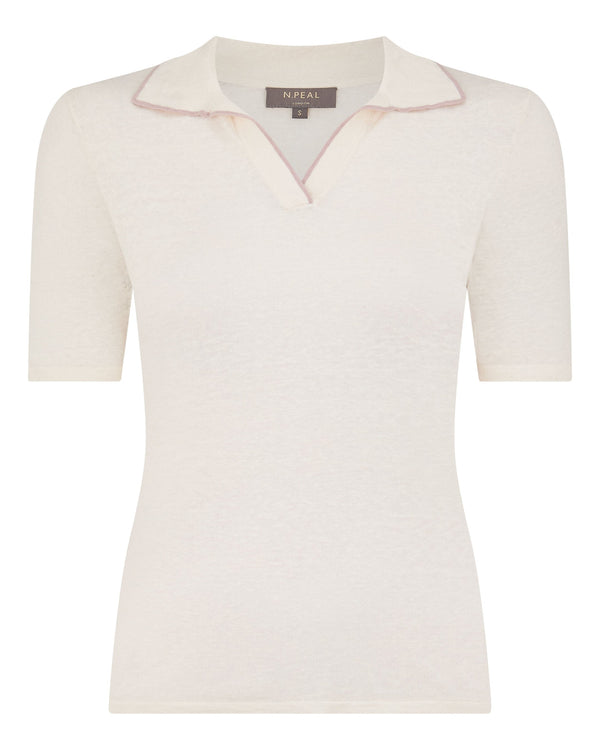 N.peal Women's Linen Blend Collared Top In New Ivory White