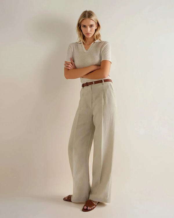 N.peal Women's Linen Blend Collared Top In New Ivory White