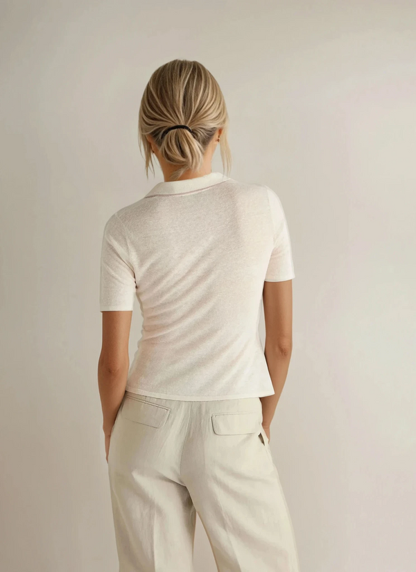 N.peal Women's Linen Blend Collared Top In New Ivory White