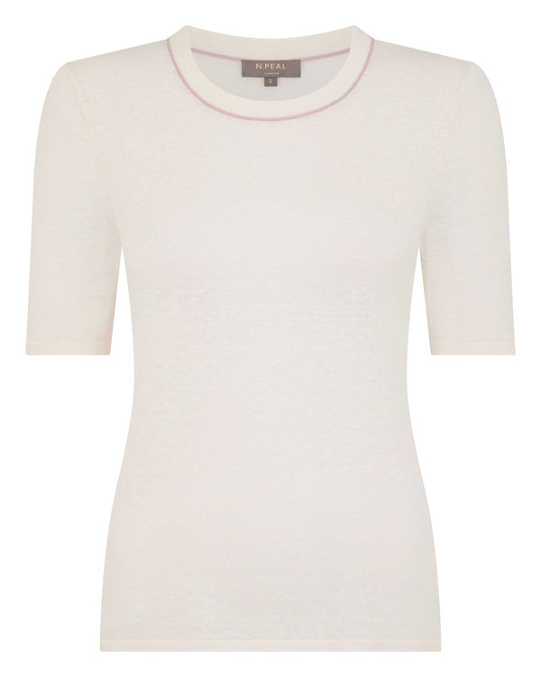 N.peal Women's Linen Blend Round Neck Top In New Ivory White