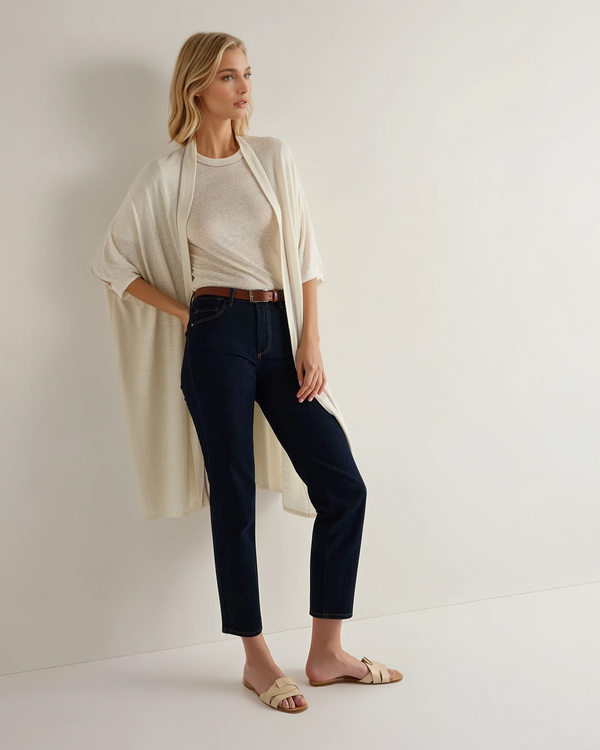 N.peal Women's Linen Blend Round Neck Top In New Ivory White