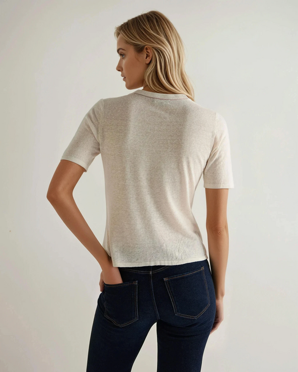 N.peal Women's Linen Blend Round Neck Top In New Ivory White