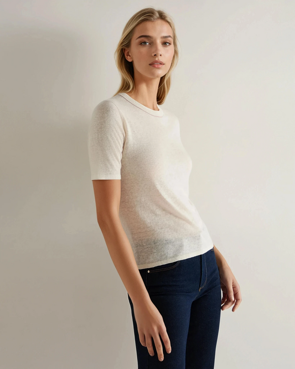 n.peal Women's Linen Blend Round Neck Top In New Ivory White