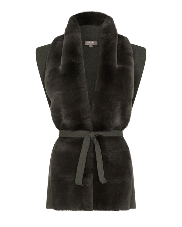 N.peal Women's Lola Fur Placket Cashmere Gilet In Arabica Khaki Green