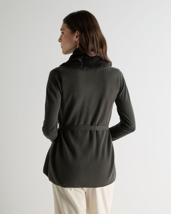 N.peal Women's Lola Fur Placket Cashmere Gilet In Arabica Khaki Green