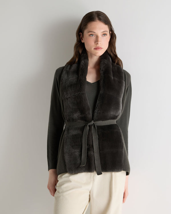 n.peal Women's Lola Fur Placket Cashmere Gilet In Arabica Khaki Green