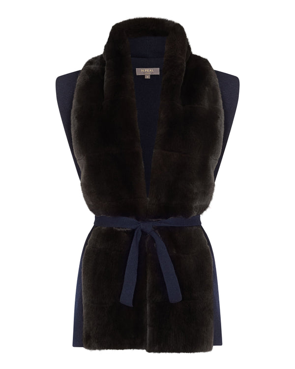 N.peal Women's Lola Fur Placket Cashmere Gilet In Navy Blue