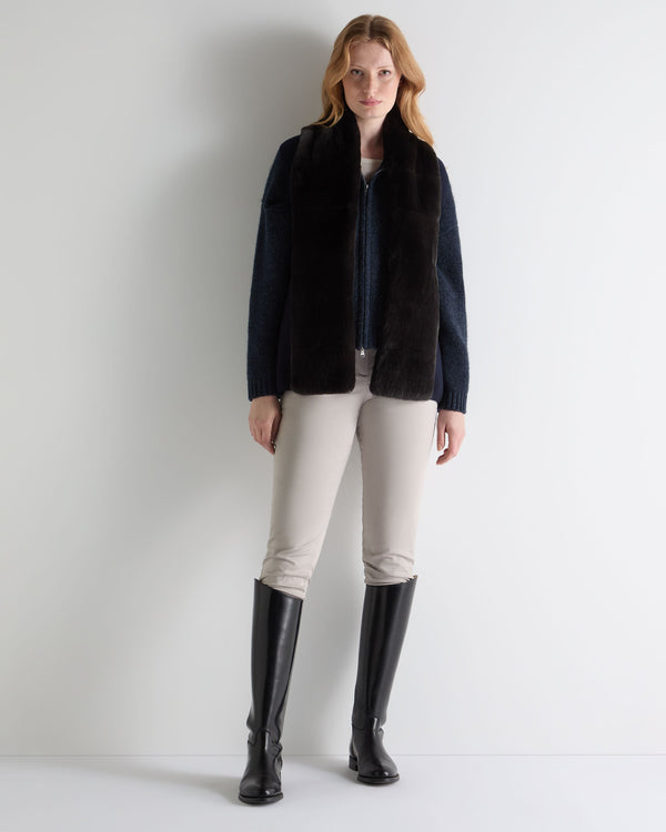 N.peal Women's Lola Fur Placket Cashmere Gilet In Navy Blue