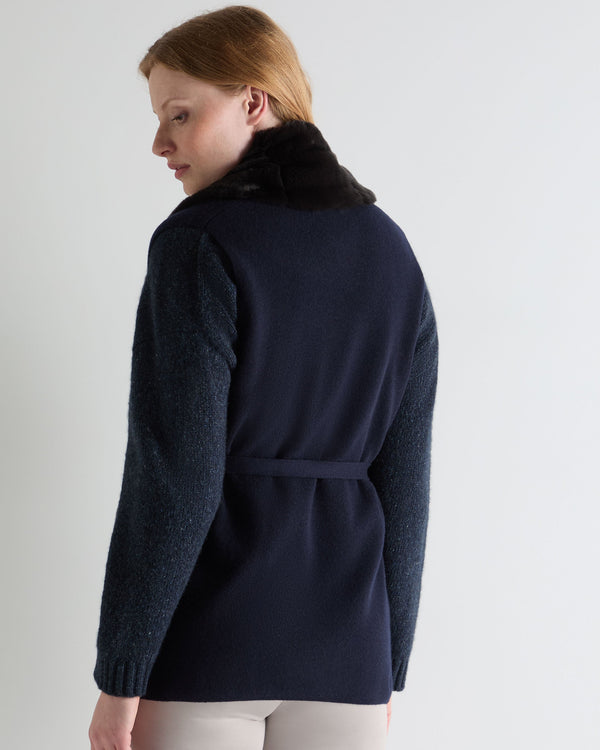 N.peal Women's Lola Fur Placket Cashmere Gilet In Navy Blue