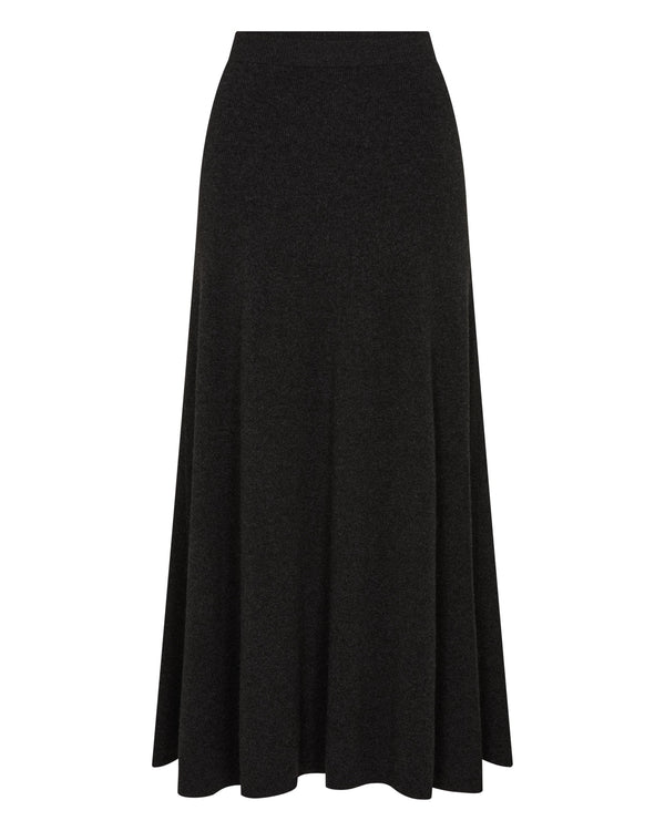 N.peal Women's Long Rib Cashmere Skirt In Deep Charcoal Grey