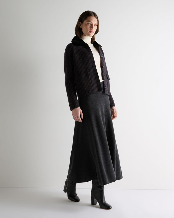 N.peal Women's Long Rib Cashmere Skirt In Deep Charcoal Grey