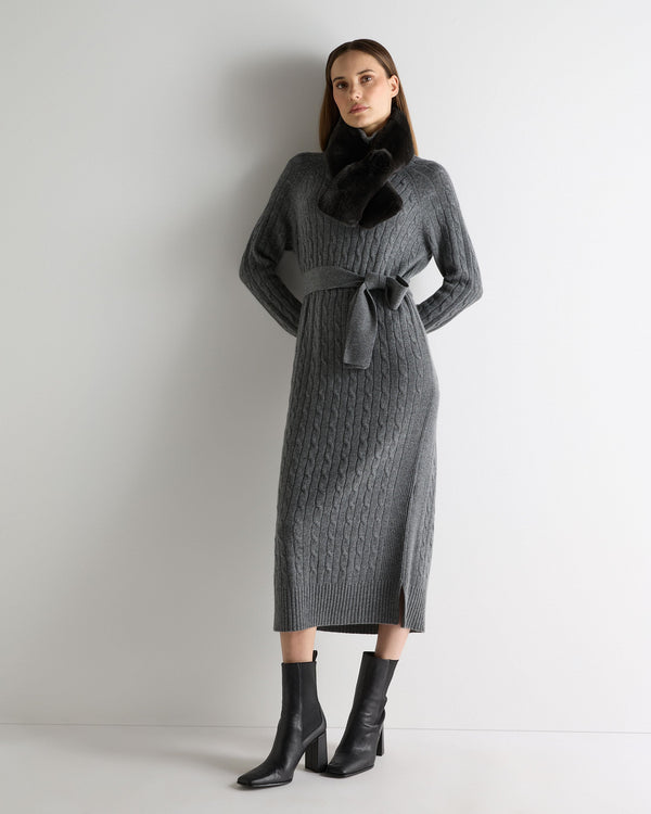 N.peal Women's Longline Cable Cashmere Dress In Elephant Grey